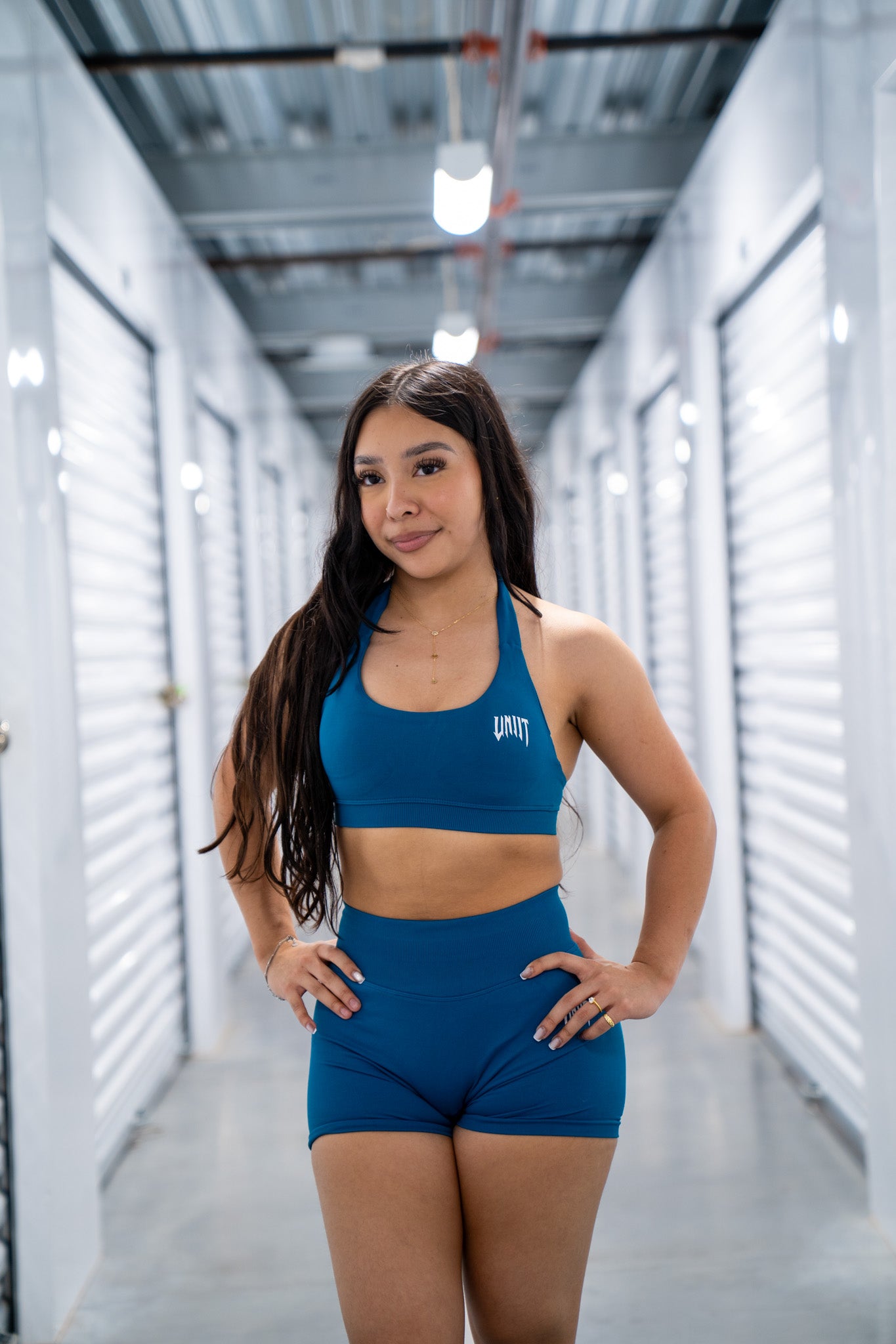 teal velocity halter bra