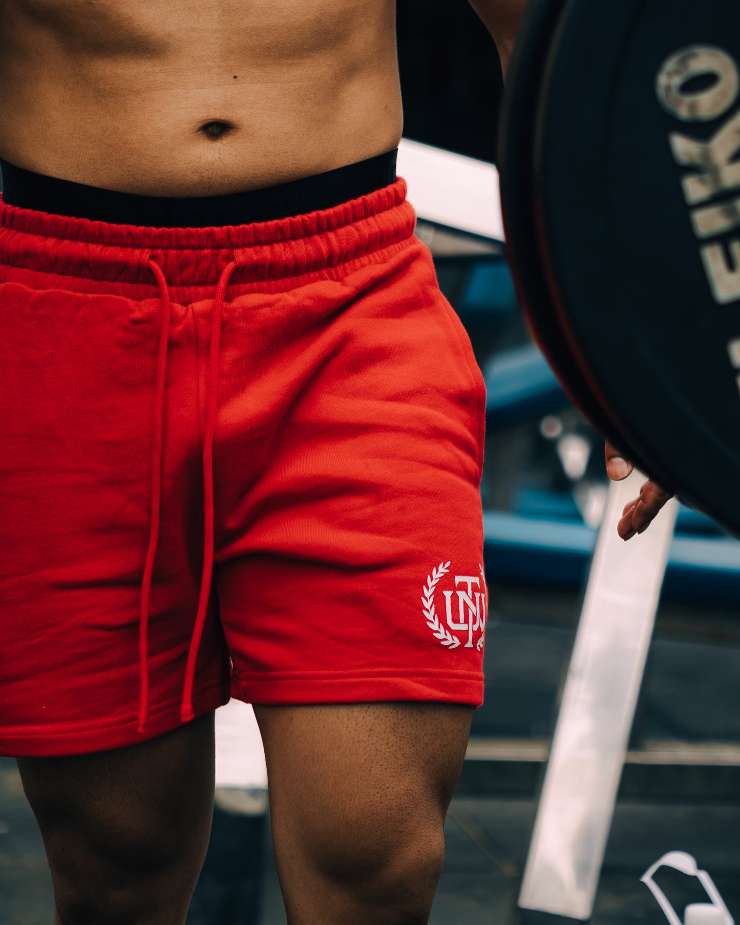 Red Cotton Emblem Shorts