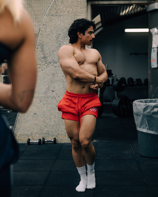 Red Cotton Emblem Shorts