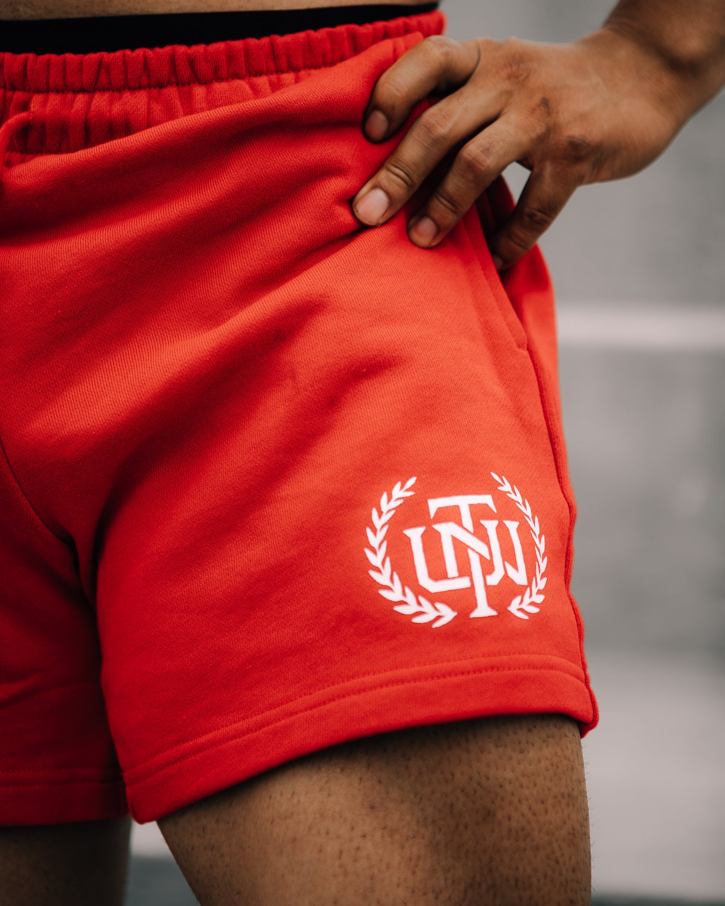 Red Cotton Emblem Shorts