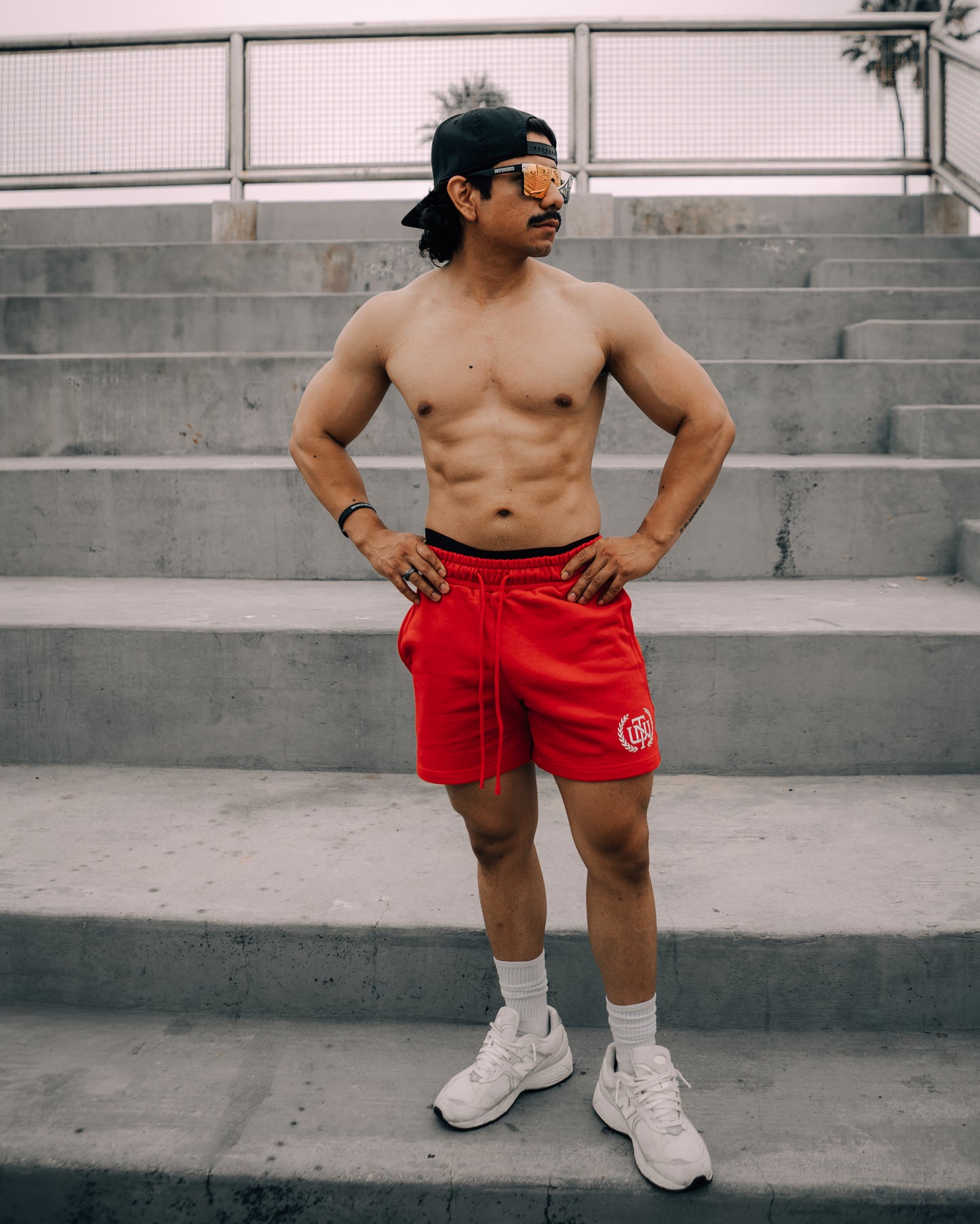 Red Cotton Emblem Shorts